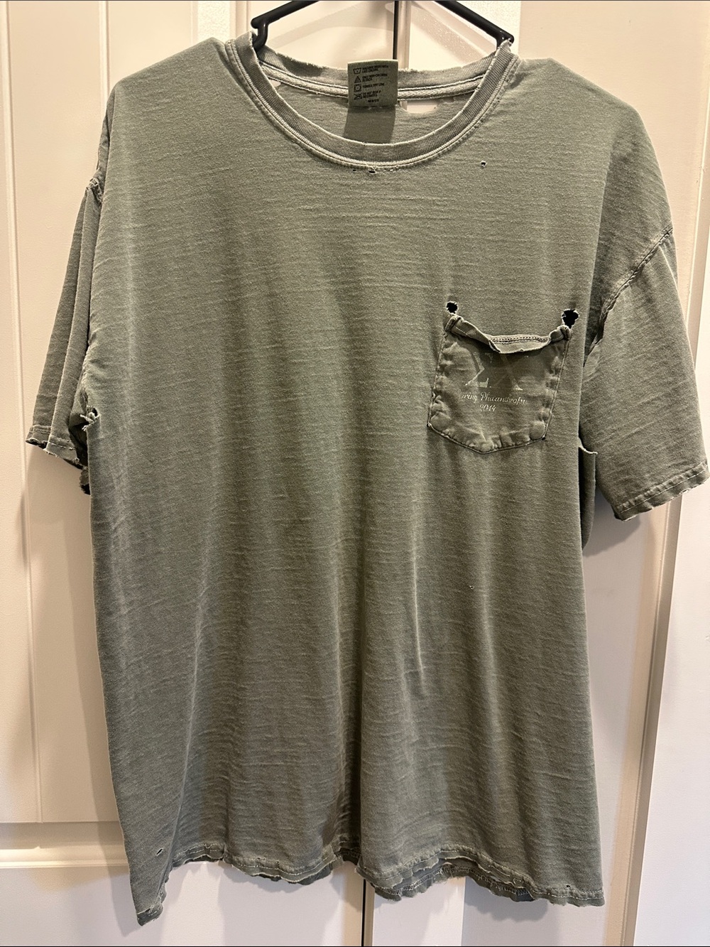 Zara Olive Green Distressed Pocket Short Sleeve Tee
